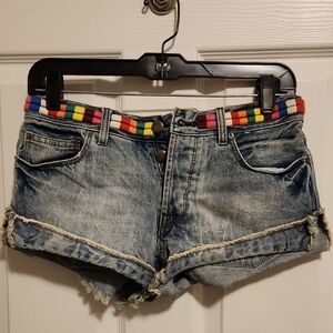 Free People Denim Shorts with Rainbow Waistband